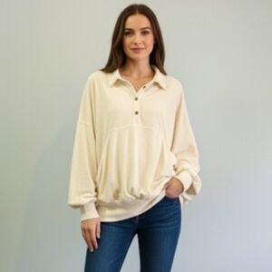 Heyson Womens NWT 1XL/2XL Long Sleeve Top Flowy Lagenlook Boho Button-Down Ivory